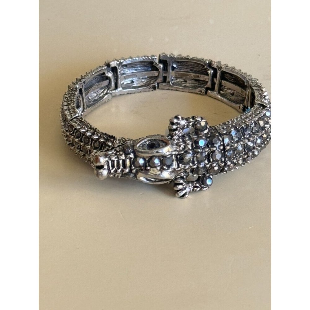 Natasha Designer Snake Charm Wrap Bracelet Jeweled w/Smokey Quartz Rhinestones - Picture 2 of 9